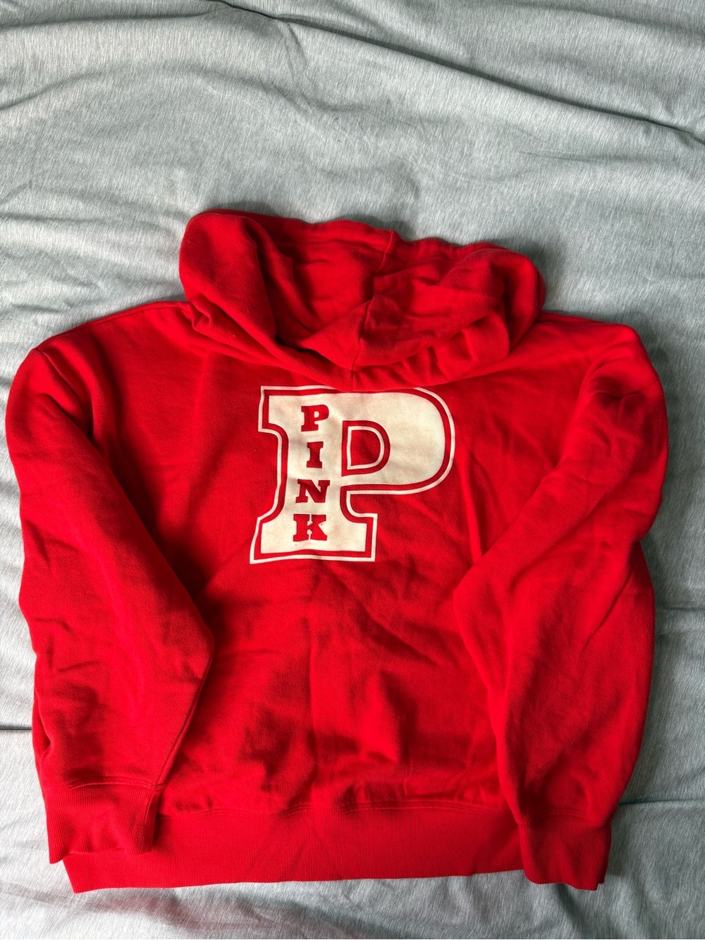 PINK Victoria's Secret Red Women’s Zip-Up Style Hoodie with White Patch Logo